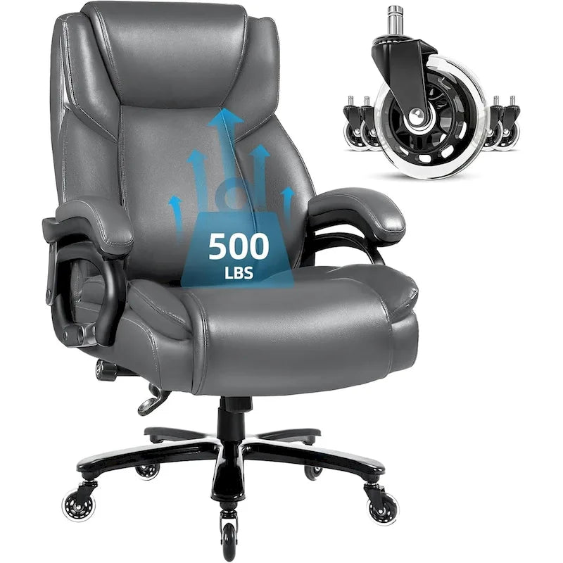 Chaise de Bureau Direction Grande Taille, 225 kg, Support Lombaire Ajustable, Chaise Ergonomique à Dossier Haut en Cuir PU pour Ordinateur