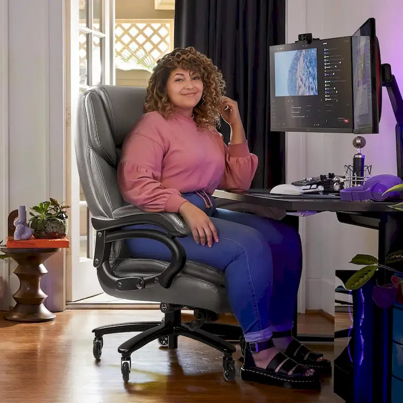 Chaise de Bureau Direction Grande Taille, 225 kg, Support Lombaire Ajustable, Chaise Ergonomique à Dossier Haut en Cuir PU pour Ordinateur