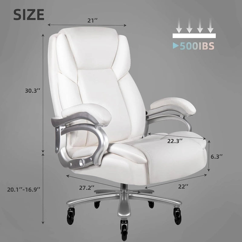 Chaise de Bureau Direction Grande Taille, 225 kg, Support Lombaire Ajustable, Chaise Ergonomique à Dossier Haut en Cuir PU pour Ordinateur