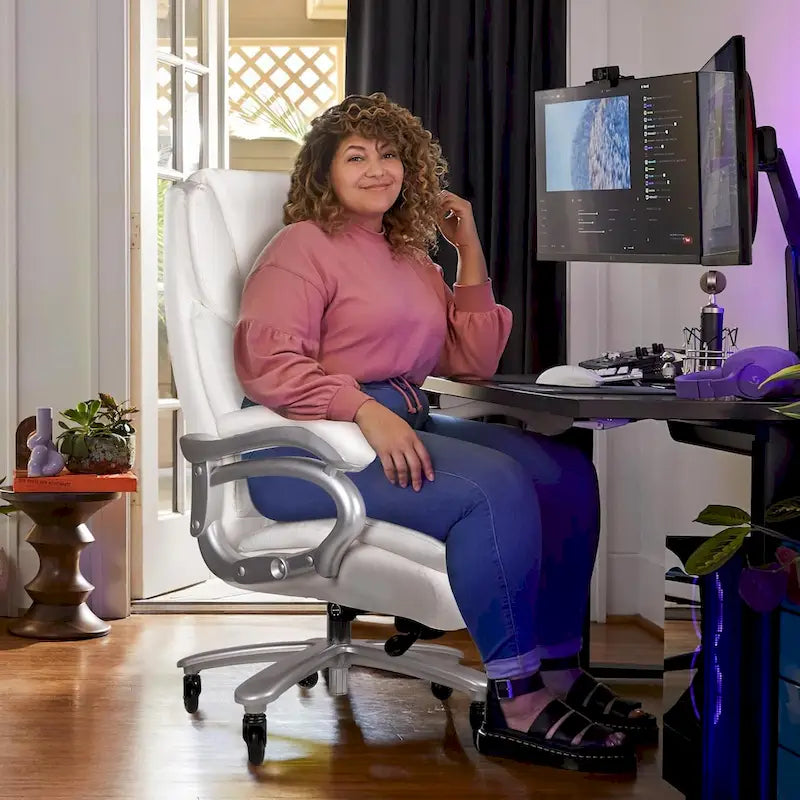 Chaise de Bureau Direction Grande Taille, 225 kg, Support Lombaire Ajustable, Chaise Ergonomique à Dossier Haut en Cuir PU pour Ordinateur