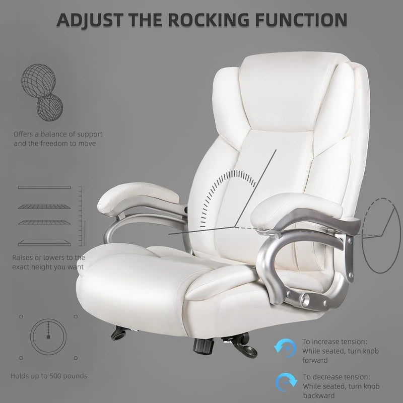 Chaise de Bureau Direction Grande Taille, 225 kg, Support Lombaire Ajustable, Chaise Ergonomique à Dossier Haut en Cuir PU pour Ordinateur