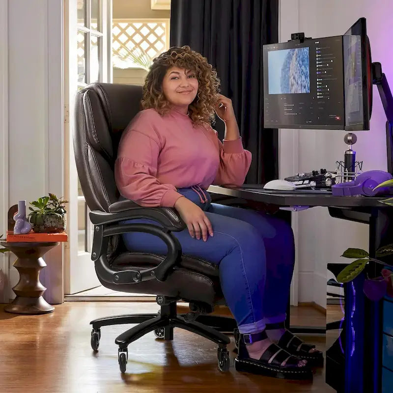 Chaise de Bureau Direction Grande Taille, 225 kg, Support Lombaire Ajustable, Chaise Ergonomique à Dossier Haut en Cuir PU pour Ordinateur
