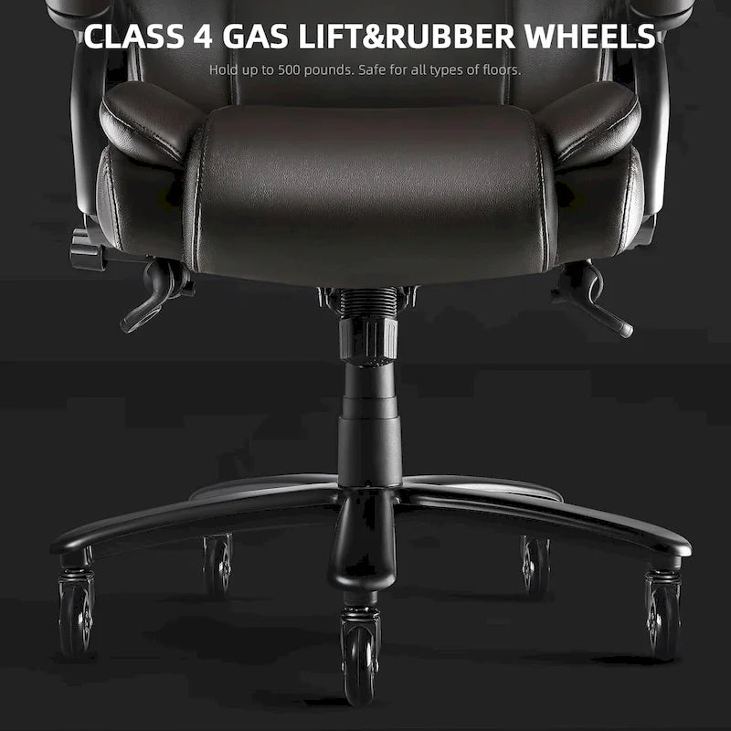 Chaise de Bureau Direction Grande Taille, 225 kg, Support Lombaire Ajustable, Chaise Ergonomique à Dossier Haut en Cuir PU pour Ordinateur