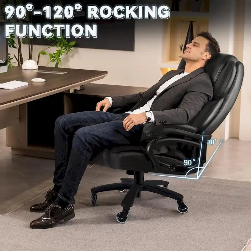 Chaise de Bureau Direction Grande Taille, 225 kg, Support Lombaire Ajustable, Chaise Ergonomique à Dossier Haut en Cuir PU pour Ordinateur