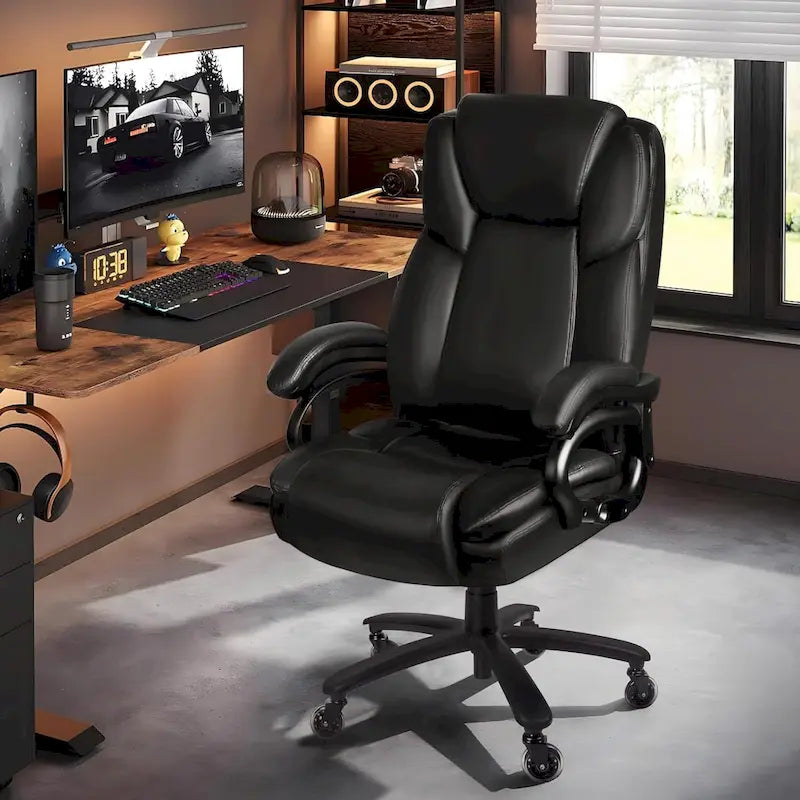 Chaise de Bureau Direction Grande Taille, 225 kg, Support Lombaire Ajustable, Chaise Ergonomique à Dossier Haut en Cuir PU pour Ordinateur