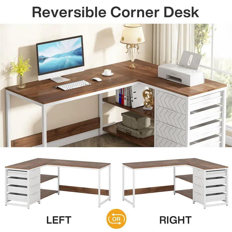 Bureau d'angle en L réversible, table d'écriture, poste de travail robuste