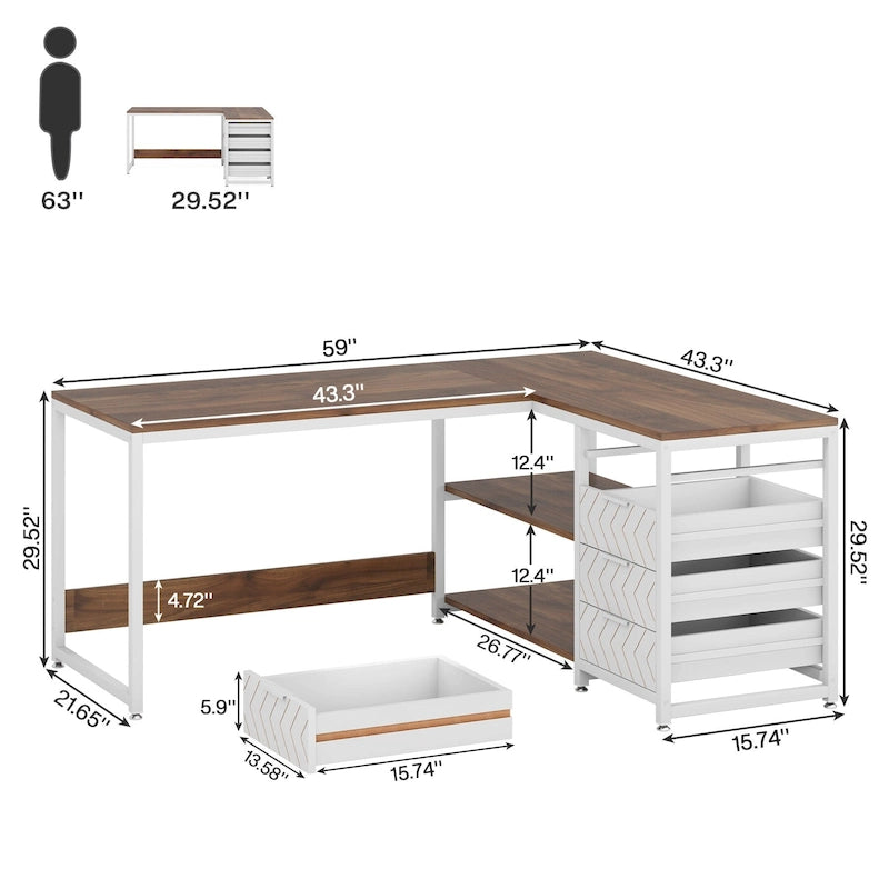 Bureau d'angle en L réversible, table d'écriture, poste de travail robuste