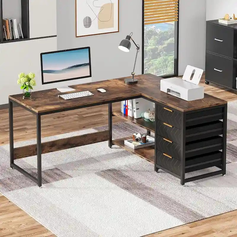 Bureau d'angle en L réversible, table d'écriture, poste de travail robuste