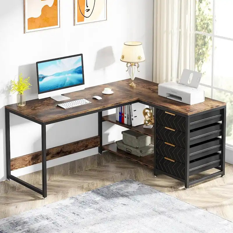 Bureau d'angle en L réversible, table d'écriture, poste de travail robuste