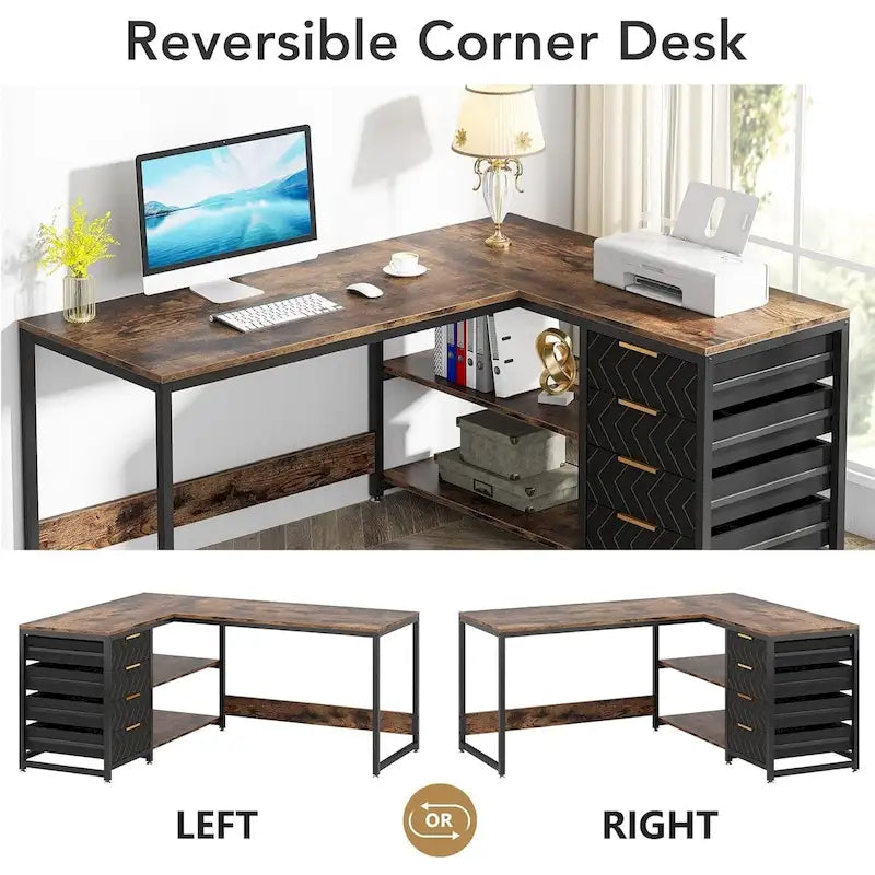 Bureau d'angle en L réversible, table d'écriture, poste de travail robuste