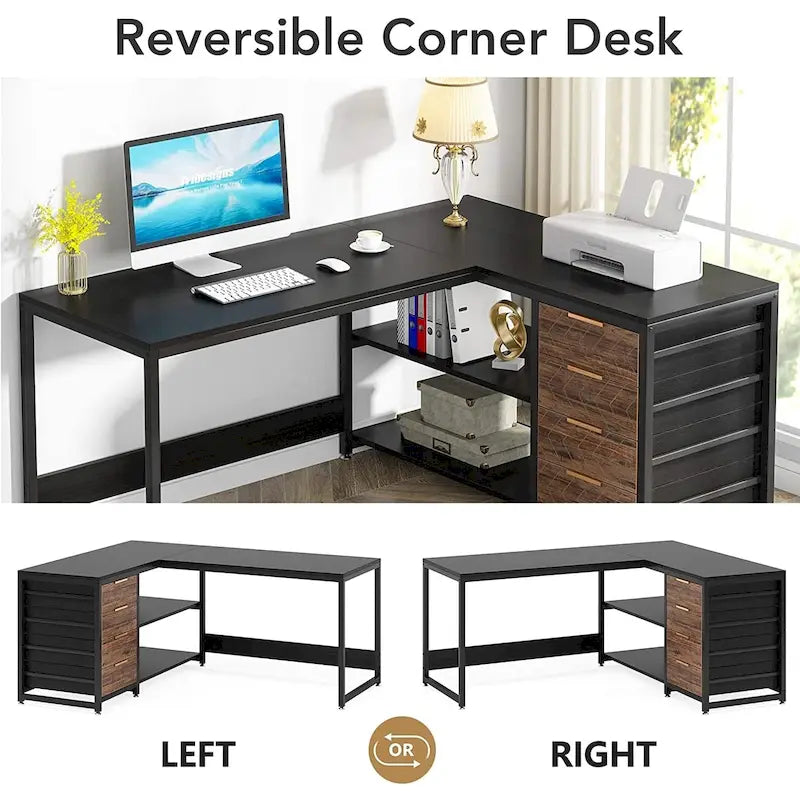 Bureau d'angle en L réversible, table d'écriture, poste de travail robuste