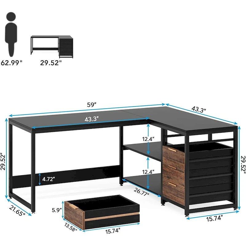 Bureau d'angle en L réversible, table d'écriture, poste de travail robuste