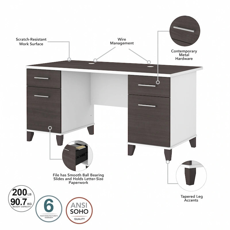 Bureau d'ordinateur 60W avec tiroirs