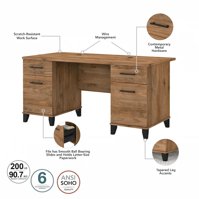 Bureau d'ordinateur 60W avec tiroirs
