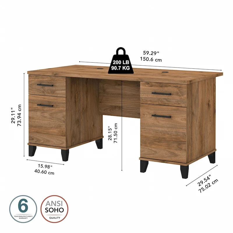 Bureau d'ordinateur 60W avec tiroirs