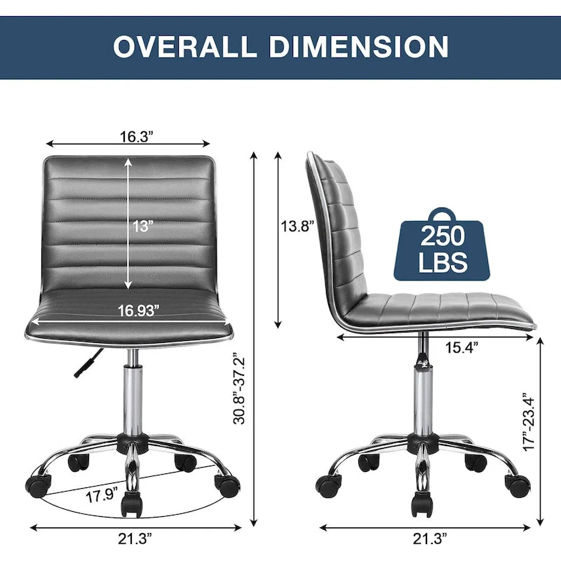 Chaise de Bureau Ergonomique sans Accoudores, Chaise de Bureau à Dossier Mid-Back, Chaise de Bureau Pivotante pour Petits Espaces, Chaise de Maquillage pour Salon
