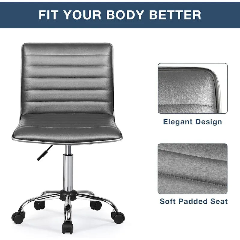 Chaise de Bureau Ergonomique sans Accoudores, Chaise de Bureau à Dossier Mid-Back, Chaise de Bureau Pivotante pour Petits Espaces, Chaise de Maquillage pour Salon