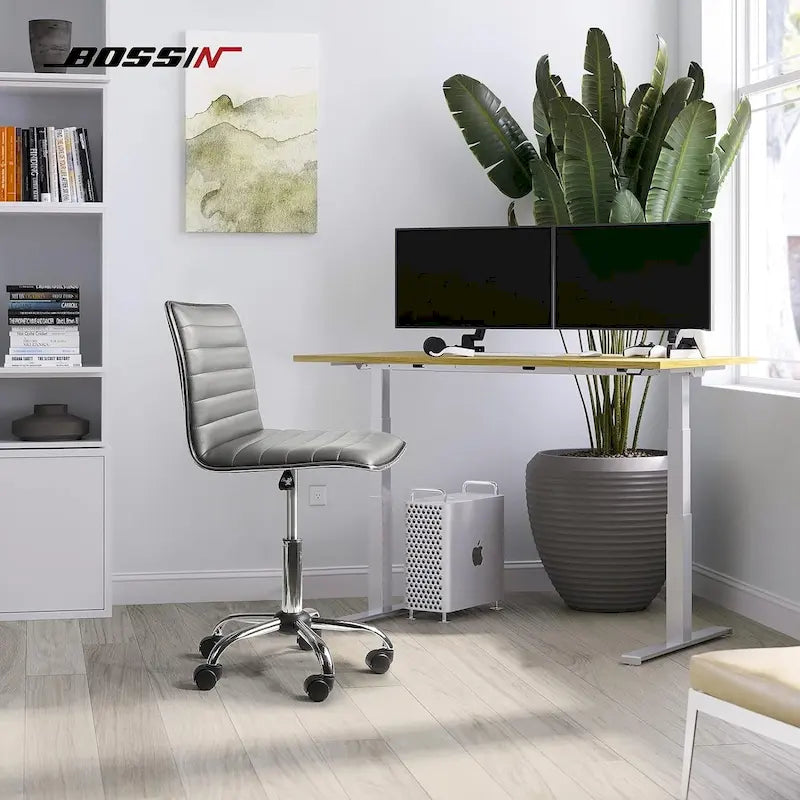 Chaise de Bureau Ergonomique sans Accoudores, Chaise de Bureau à Dossier Mid-Back, Chaise de Bureau Pivotante pour Petits Espaces, Chaise de Maquillage pour Salon