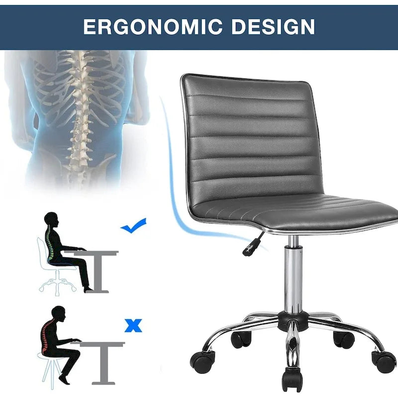 Chaise de Bureau Ergonomique sans Accoudores, Chaise de Bureau à Dossier Mid-Back, Chaise de Bureau Pivotante pour Petits Espaces, Chaise de Maquillage pour Salon