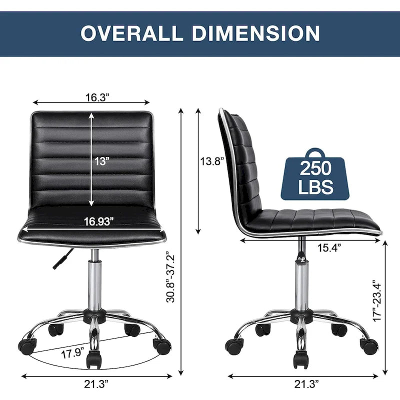 Chaise de Bureau Ergonomique sans Accoudores, Chaise de Bureau à Dossier Mid-Back, Chaise de Bureau Pivotante pour Petits Espaces, Chaise de Maquillage pour Salon