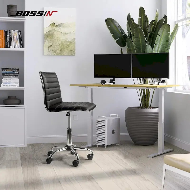 Chaise de Bureau Ergonomique sans Accoudores, Chaise de Bureau à Dossier Mid-Back, Chaise de Bureau Pivotante pour Petits Espaces, Chaise de Maquillage pour Salon