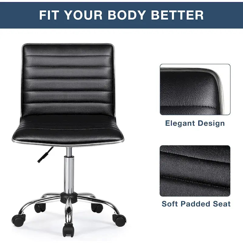 Chaise de Bureau Ergonomique sans Accoudores, Chaise de Bureau à Dossier Mid-Back, Chaise de Bureau Pivotante pour Petits Espaces, Chaise de Maquillage pour Salon