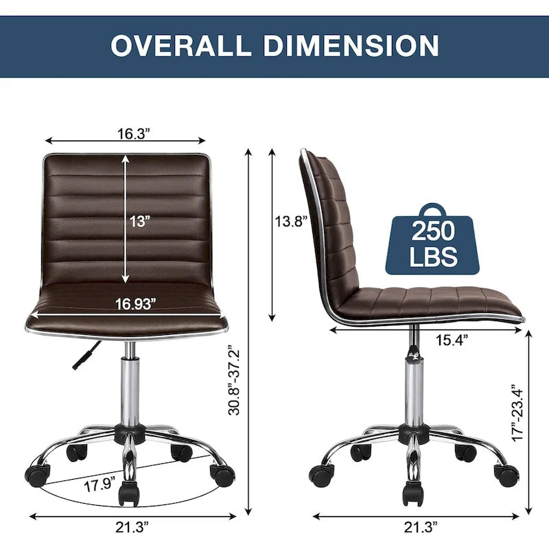 Chaise de Bureau Ergonomique sans Accoudores, Chaise de Bureau à Dossier Mid-Back, Chaise de Bureau Pivotante pour Petits Espaces, Chaise de Maquillage pour Salon