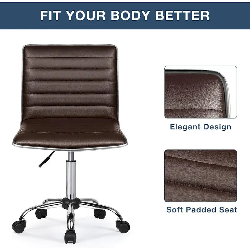 Chaise de Bureau Ergonomique sans Accoudores, Chaise de Bureau à Dossier Mid-Back, Chaise de Bureau Pivotante pour Petits Espaces, Chaise de Maquillage pour Salon