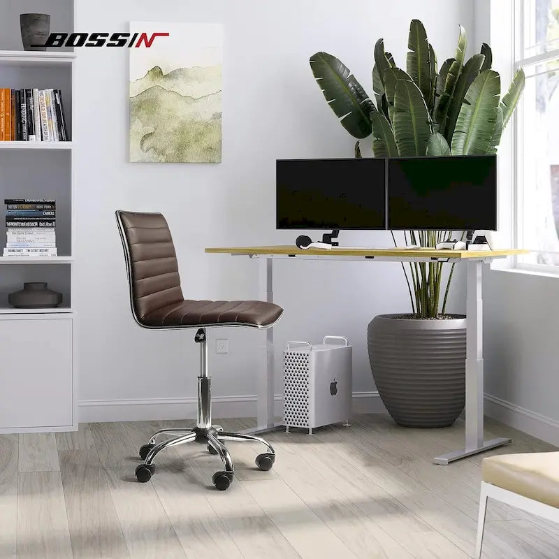 Chaise de Bureau Ergonomique sans Accoudores, Chaise de Bureau à Dossier Mid-Back, Chaise de Bureau Pivotante pour Petits Espaces, Chaise de Maquillage pour Salon