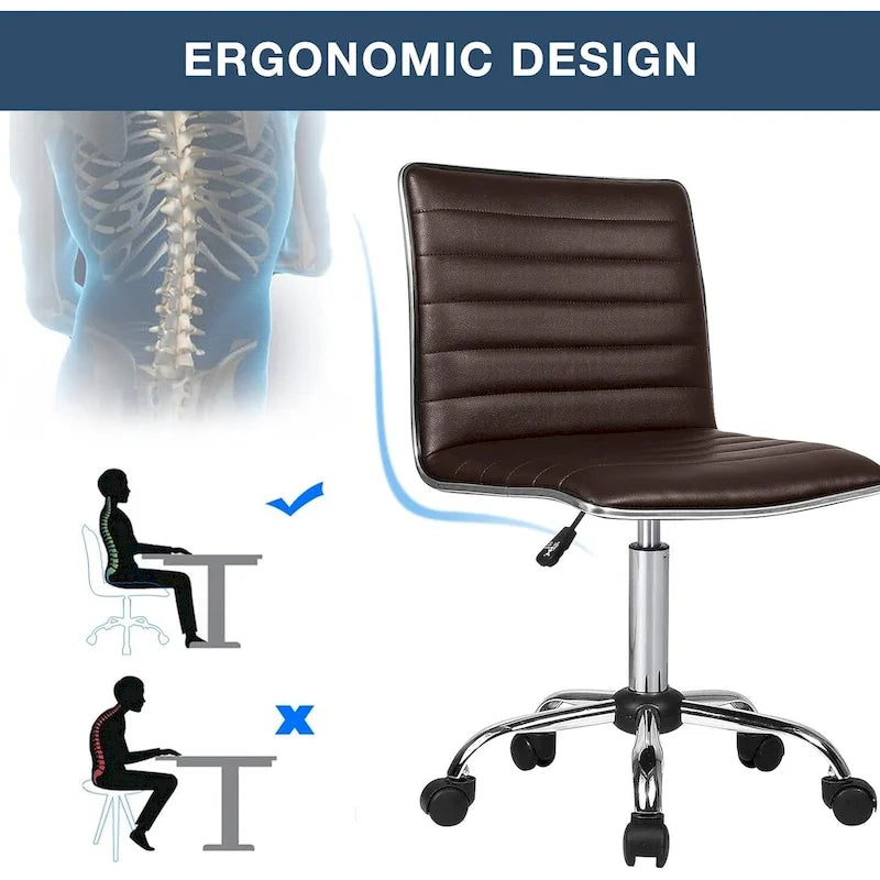 Chaise de Bureau Ergonomique sans Accoudores, Chaise de Bureau à Dossier Mid-Back, Chaise de Bureau Pivotante pour Petits Espaces, Chaise de Maquillage pour Salon