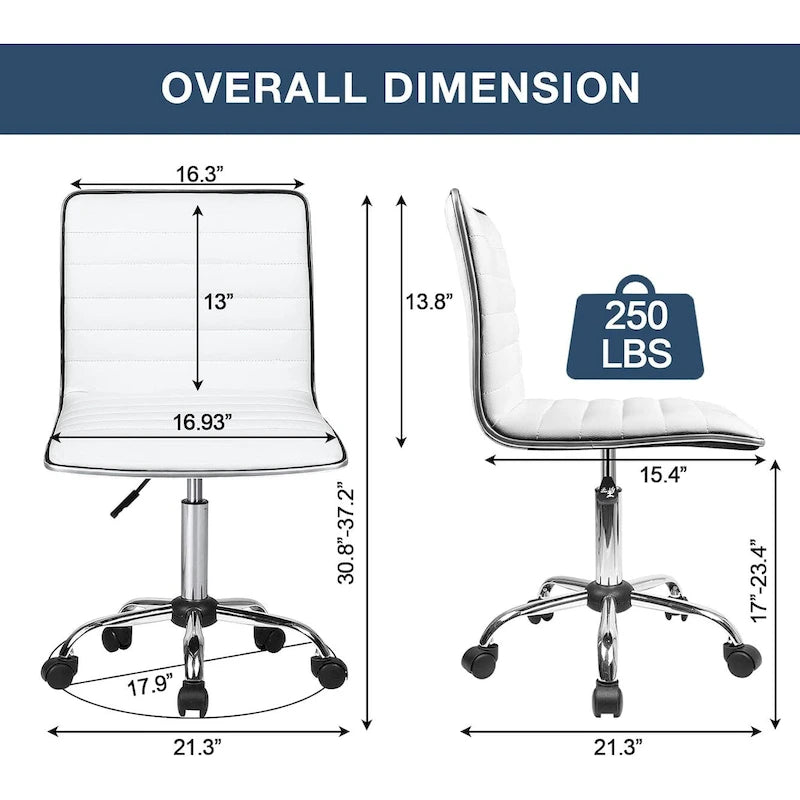 Chaise de Bureau Ergonomique sans Accoudores, Chaise de Bureau à Dossier Mid-Back, Chaise de Bureau Pivotante pour Petits Espaces, Chaise de Maquillage pour Salon