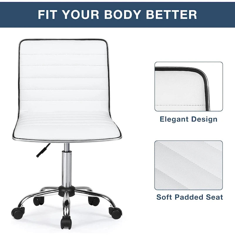 Chaise de Bureau Ergonomique sans Accoudores, Chaise de Bureau à Dossier Mid-Back, Chaise de Bureau Pivotante pour Petits Espaces, Chaise de Maquillage pour Salon