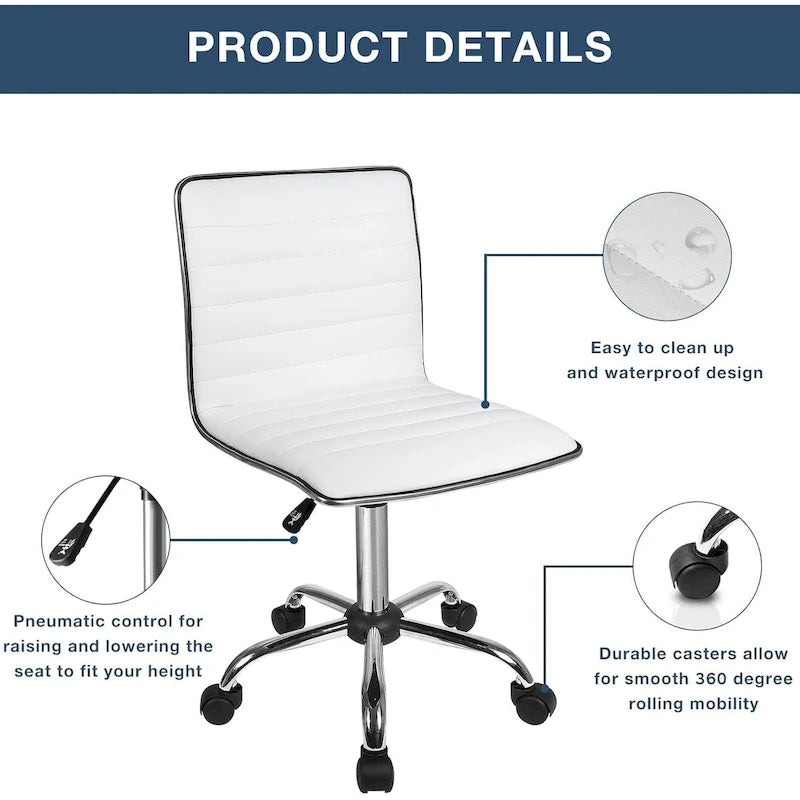 Chaise de Bureau Ergonomique sans Accoudores, Chaise de Bureau à Dossier Mid-Back, Chaise de Bureau Pivotante pour Petits Espaces, Chaise de Maquillage pour Salon