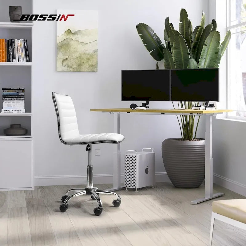Chaise de Bureau Ergonomique sans Accoudores, Chaise de Bureau à Dossier Mid-Back, Chaise de Bureau Pivotante pour Petits Espaces, Chaise de Maquillage pour Salon