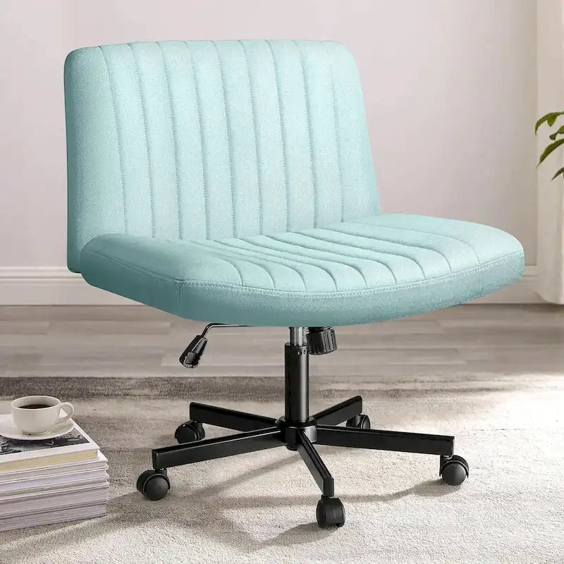 Chaise de bureau sans accoudoirs à roulettes, Chaise à roulettes croisées rembourrée en tissu, Chaise de coiffeuse pivotante à assise large