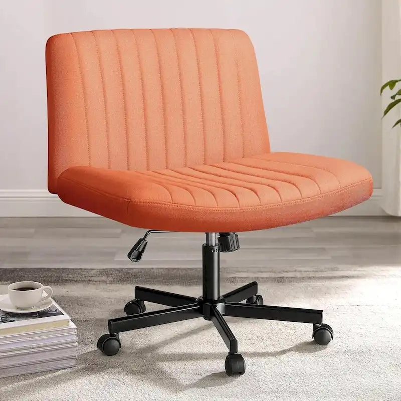 Chaise de bureau sans accoudoirs à roulettes, Chaise à roulettes croisées rembourrée en tissu, Chaise de coiffeuse pivotante à assise large