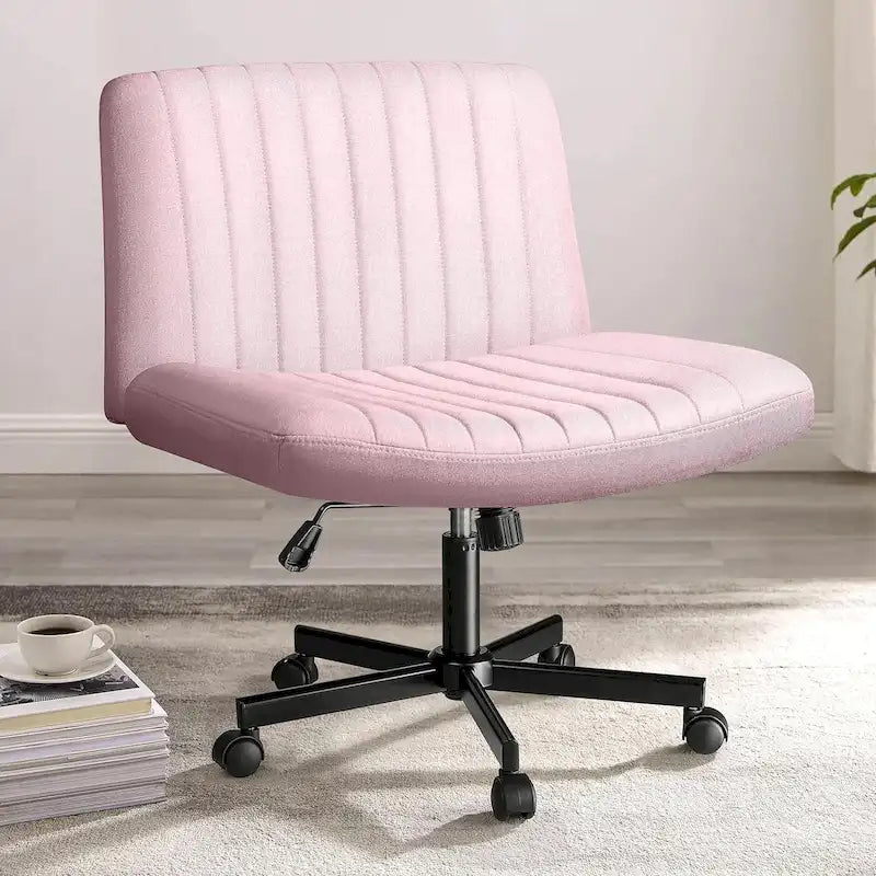 Chaise de bureau sans accoudoirs à roulettes, Chaise à roulettes croisées rembourrée en tissu, Chaise de coiffeuse pivotante à assise large