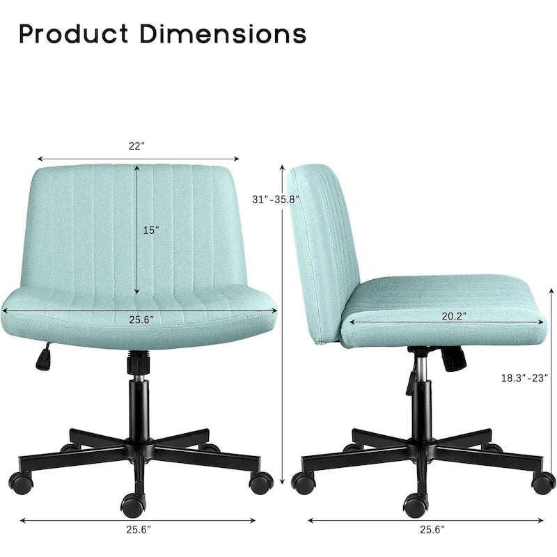 Chaise de bureau sans accoudoirs à roulettes, Chaise à roulettes croisées rembourrée en tissu, Chaise de coiffeuse pivotante à assise large