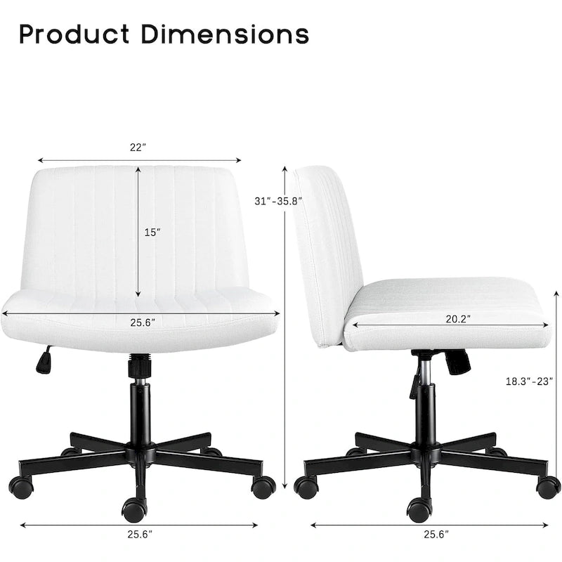 Chaise de bureau sans accoudoirs à roulettes, Chaise à roulettes croisées rembourrée en tissu, Chaise de coiffeuse pivotante à assise large