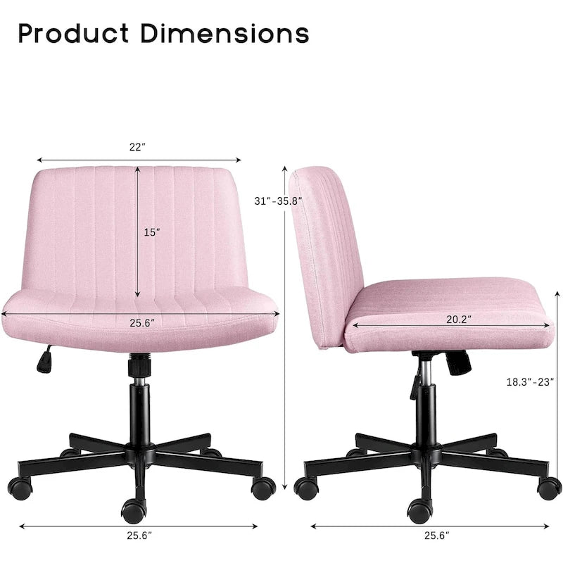 Chaise de bureau sans accoudoirs à roulettes, Chaise à roulettes croisées rembourrée en tissu, Chaise de coiffeuse pivotante à assise large