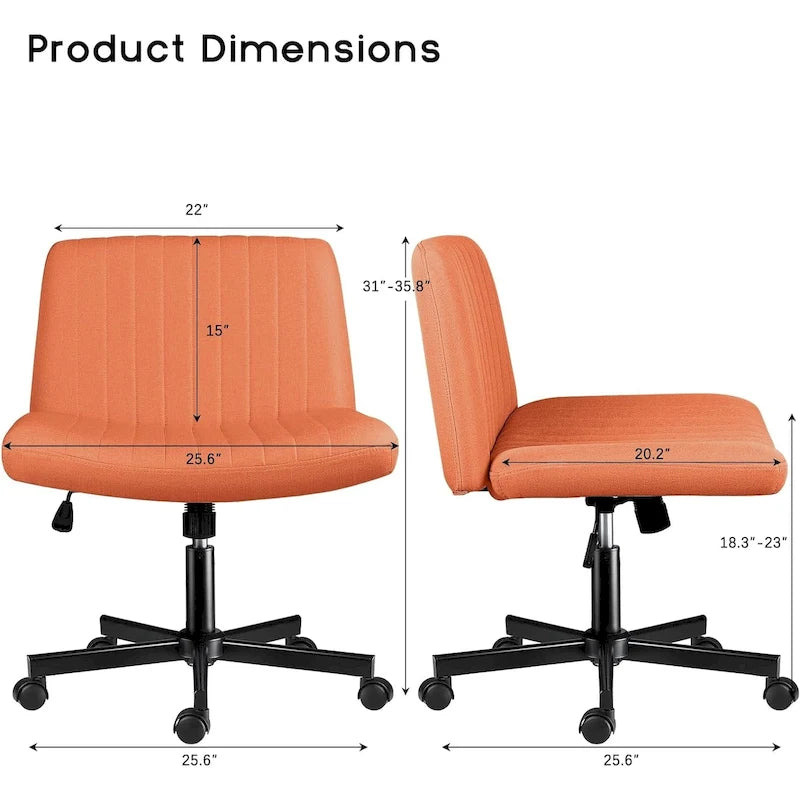Chaise de bureau sans accoudoirs à roulettes, Chaise à roulettes croisées rembourrée en tissu, Chaise de coiffeuse pivotante à assise large