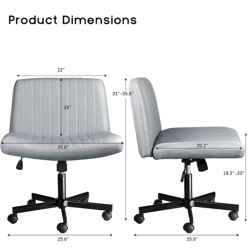 Chaise de bureau sans accoudoirs à roulettes, Chaise à roulettes croisées rembourrée en tissu, Chaise de coiffeuse pivotante à assise large