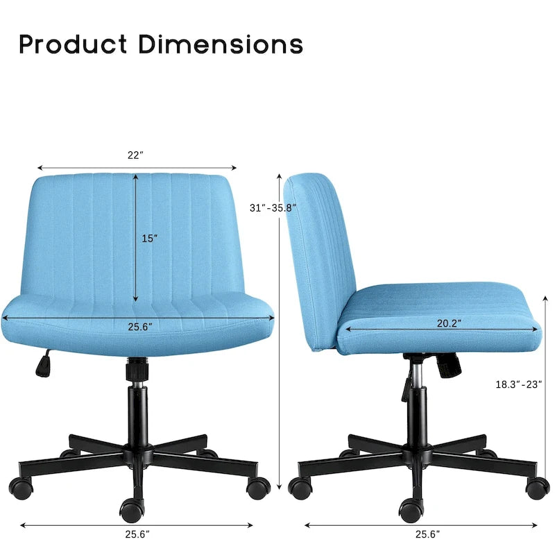 Chaise de bureau sans accoudoirs à roulettes, Chaise à roulettes croisées rembourrée en tissu, Chaise de coiffeuse pivotante à assise large
