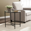  Quaker Metal Scrollwork Oval Side Table with Beveled Tempered Glass