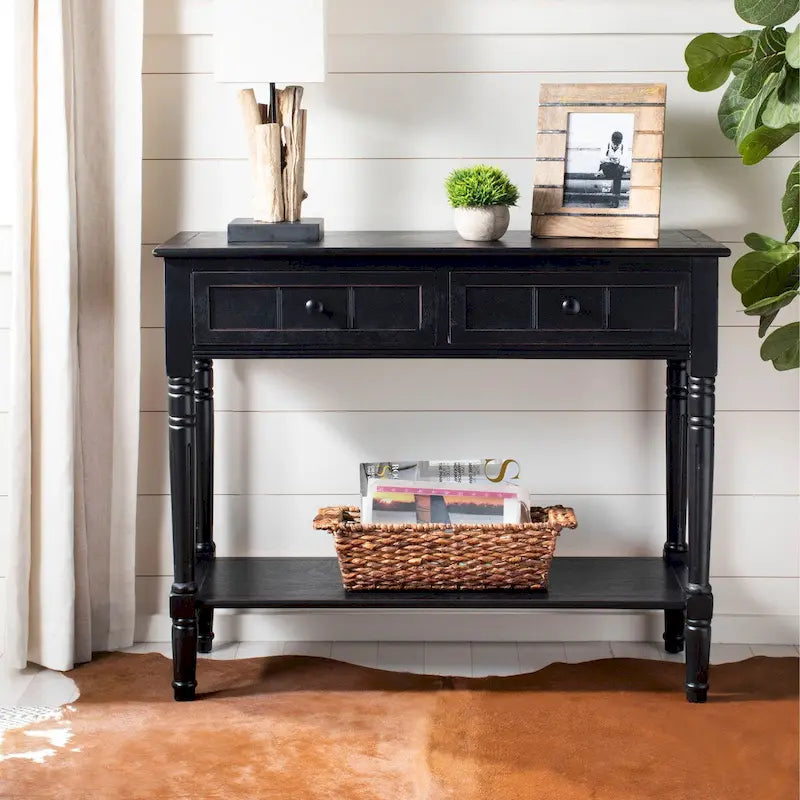 Console 2 tiroirs grise - 35,8 x 13,8 x 29,5 - 36Lx14Px30H