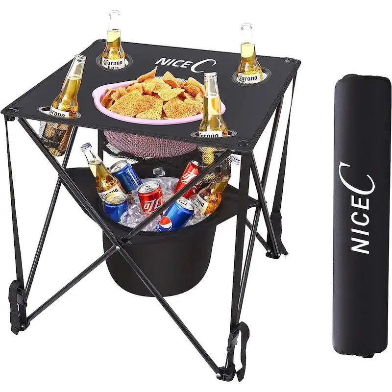 Table de camping avec glacière, table de pique-nique, table de plage, table portable, ultralégère et compacte avec sac de transport pour l'extérieur