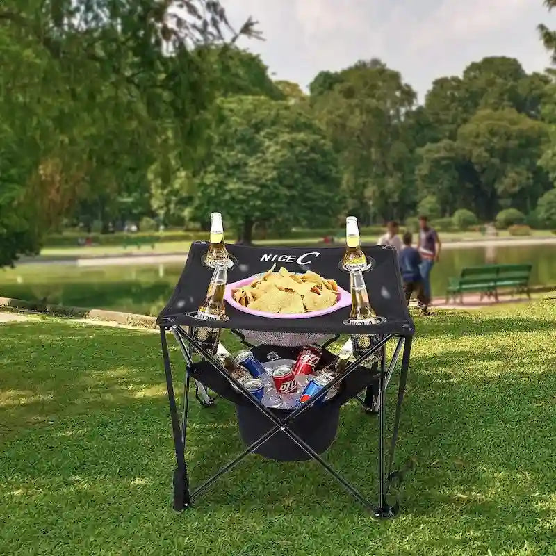 Table de camping avec glacière, table de pique-nique, table de plage, table portable, ultralégère et compacte avec sac de transport pour l'extérieur