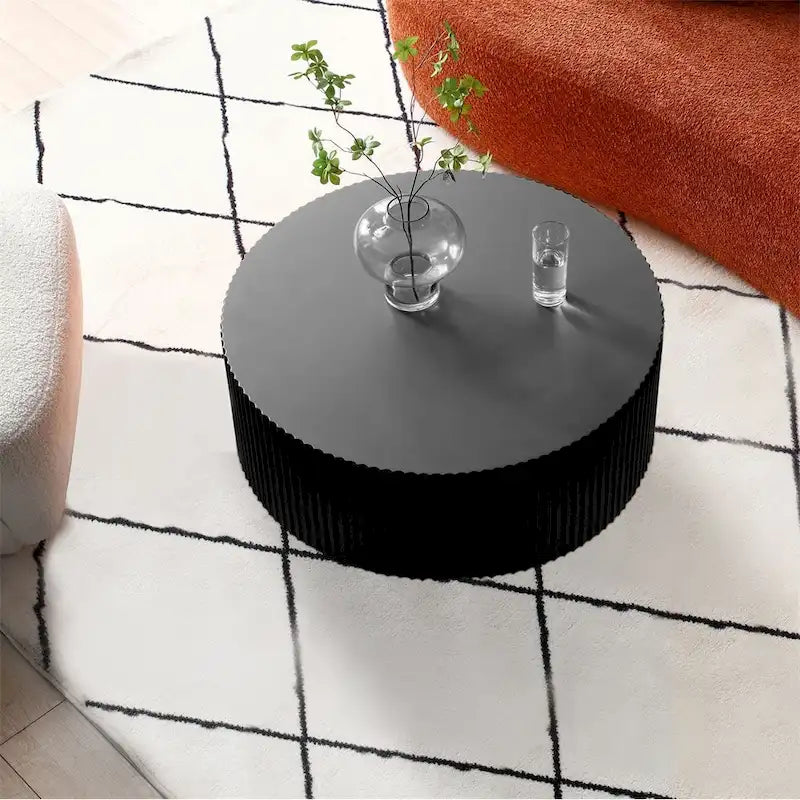 Table basse ronde en bois moderne - Noire
