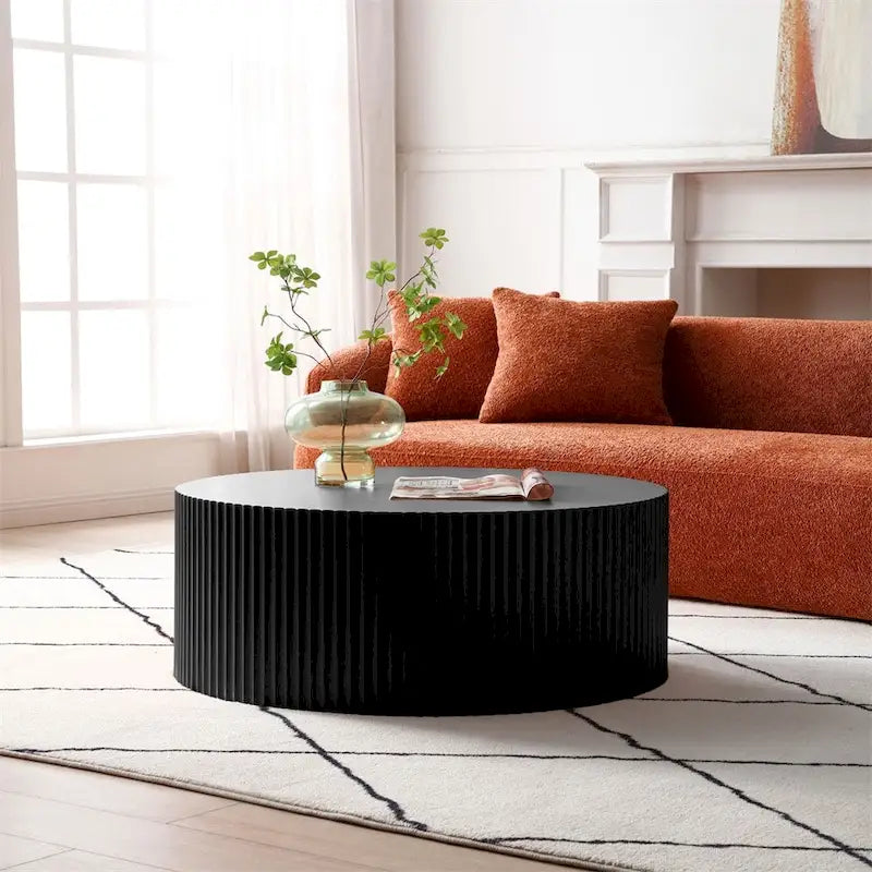 Table basse ronde en bois moderne - Noire