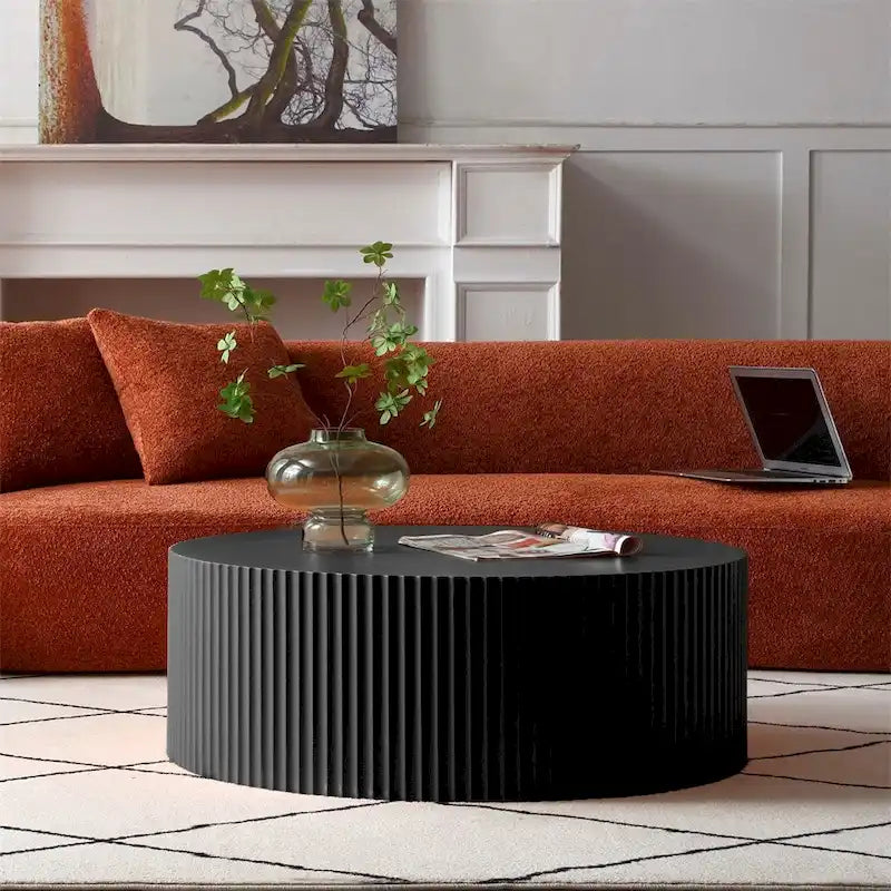 Table basse ronde en bois moderne - Noire